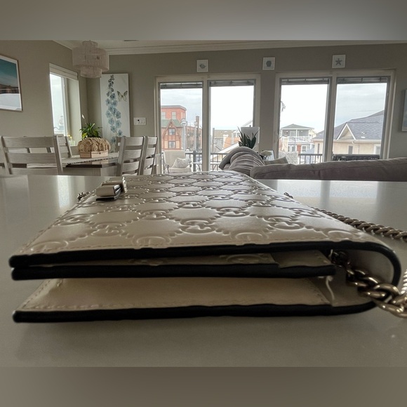 Gucci Signature White Guccissima Bow Wallet on Chain WOC Shoulder Crossbody Bag - Picture 6 of 16